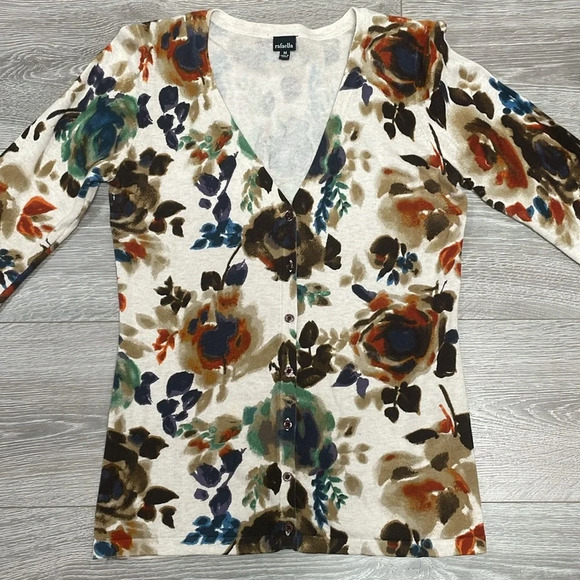 Rafaella Cardigan Floral V-Neck M - Picture 3 of 16